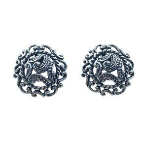 CAROLYN POLLACK 925 Sterling Silver Vintage Floral Ornate Oxidized Earrings